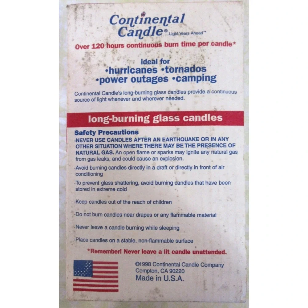 Vintage Emergency Glass Candles 4-Pack NIB Continental Candles 480 Burn Time USA